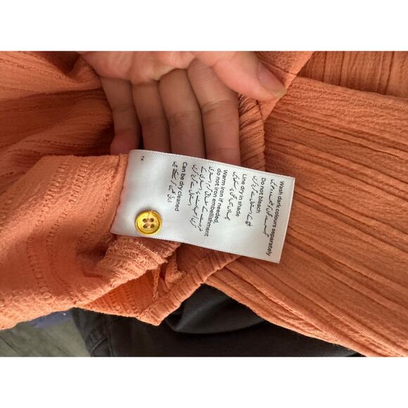 Khaadi Crinkle Textured Pant Set Balloon Sleeve Top Women’s Small Orange - Picture 7 of 13